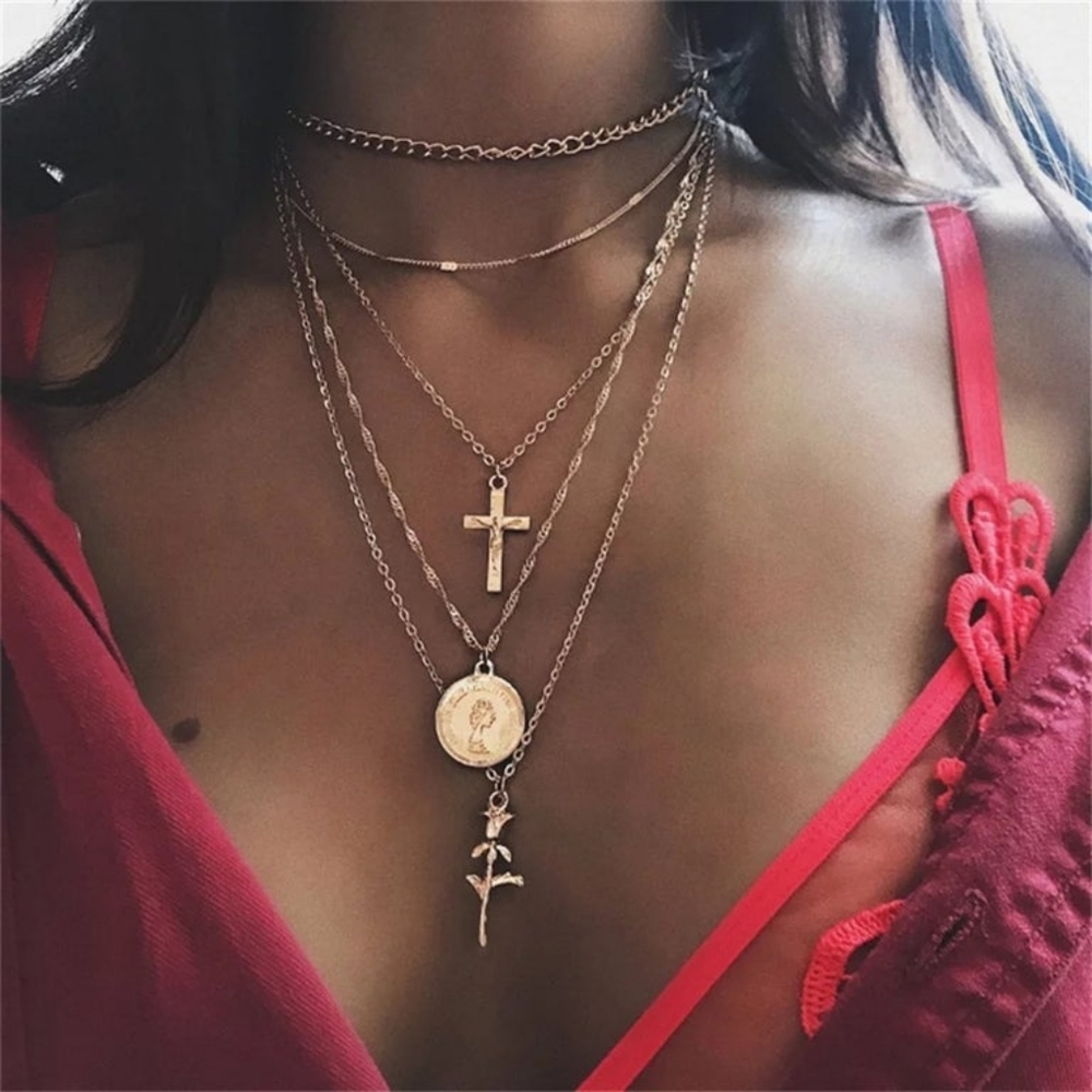 Cross Rosary🌹🌹 Bohemian Multilayer Gold Necklace